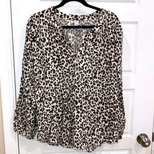 EUC Old Navy Long Sleeve Leopard Print Blouse Size XL